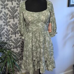 Inspired Hearts Sage Floral Long Sleeve Dress